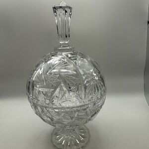 Vintage Heavy Cut Crystal 9.5" Tall Candy Bowl Dish with Steeple Lid
